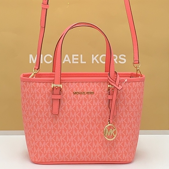 MICHAEL KORS CARRYALL XSMALL CONVERTIBLE TOP ZIP TOTE XBODY GRAPEFRUIT MULTI - Picture 3 of 16